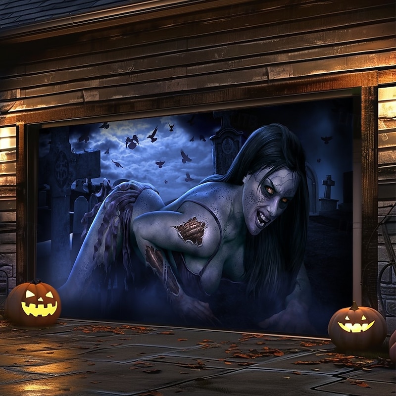 Halloween Outdoor Garage Door Cover Hot Zombie by Tom Wood Skeletons Banner Large Tapestry Backdrop Decoration for Holiday Outdoor Garage Door Home Wall Decorations2