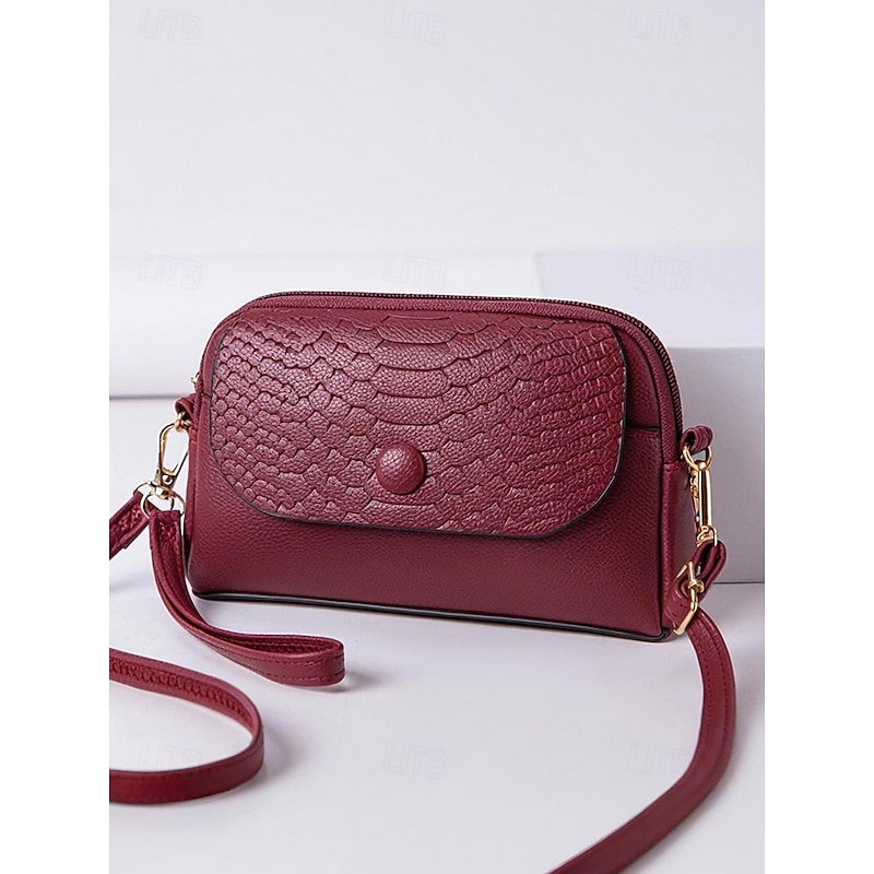 Women's Faux Leather Crossbody Wristlet Bag with Croc-Embossed Flap โ Elegant Small Shoulder Purse for Daily Use, Travel & Work