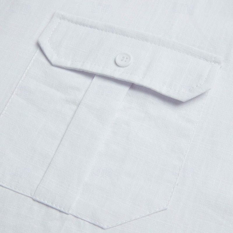 Men's Shirt Linen Shirt Summer Shirt Button Up Shirt Cargo Shirt Plain Casual Daily Black White Blue Khaki Long Sleeve Collar Summer Spring & Summer Clothing Apparel Pocket3