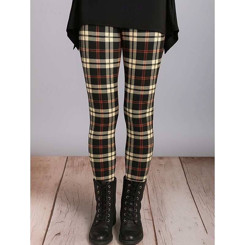 Women's Leggings Vacation Vintage Ethnic Style Ankle-Length High Waist Graphic Plaid 3D Print Quick Dry Breathability Soft Stretchy Outdoor Home Causal Black Red Blue Brown Fall Winter Regular Fit4