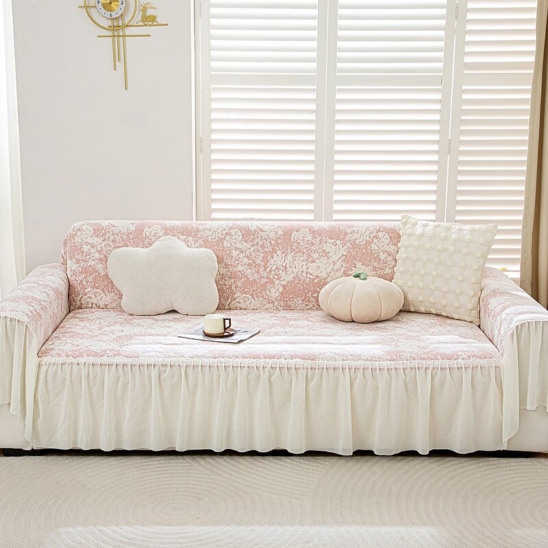 1pc Cherry Blossom Anti-Cat Scratch Skirt Sofa Cover Full Wrap Universal New Jacquard Velvet All-Season Elastic Protective Cover, Japanese Cherry Blossom Pattern Anti-Slip 360° Wrap Seat Cushion Protector Machine Washable Non-Fading No Shedding Suitable4