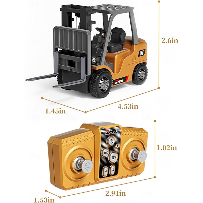 1/64 RC Forklift Toy 7 Channel 2 Mode Mini Remote Control Forklift Truck with Rechargeable Battery, 2 in 1 Transformable Lift Fork & Hook with Lights & Sounds for Adults Kids Boys and Girls3