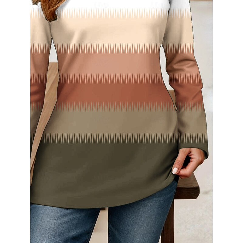 Women's T Shirt Ombre Graphic Geometric Vintage Stylish Classic Long Sleeve V Neck Regular Tops Daily Cut Out Print Light Brown Spring Fall3