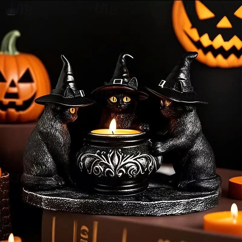 Halloween Witch Cat Incense Burner Resin Ornament Mysterious Dark Vintage Style Scented Candle Holder Suitable for Holiday Decoration Enthusiasts And Festive Scene Arrangement3