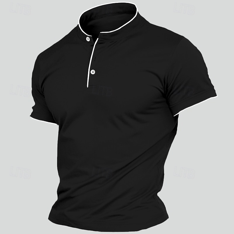 Men's Henley Shirt Tee Top Short Sleeve Solid Color Plain Fashion Designer Basic Contrast Stitching V Neck Henley Vacation Street Casual Summer Black White Navy Blue Henley T-Shirt3