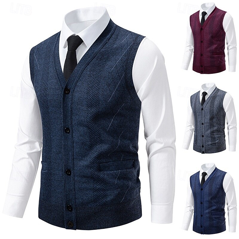 Men's Sweater Dress Sweater Cardigan Sweater Zip Sweater Knit Sweater Ribbed Knit Regular Tops Knitted Ribbed Plain Turtleneck Fashion Shawls Formal Business Clothing Apparel Fall Winter Burgundy Blue