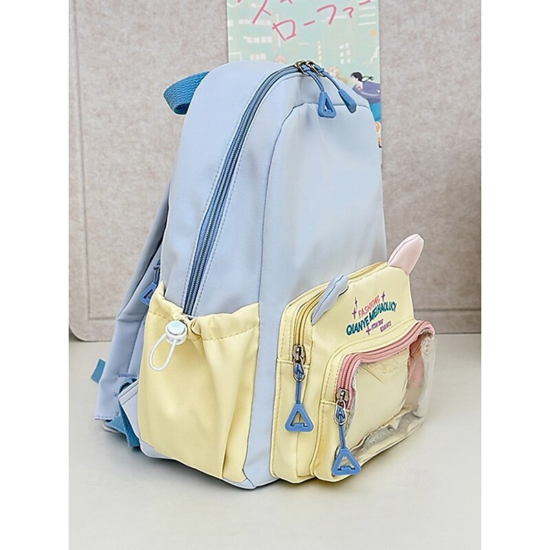 Kid's Kawaii Cat Ear Backpack with Drawstring Pouch – Large Capacity Pastel School Bag for Girls and Teens3