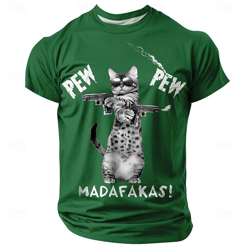 Men's Cat Funny T Shirt Short Sleeve T shirt 3D Print Crew Neck Shirt Fashion Daily Street Casual Daily Black Blue Green Summer Spring All Seasons Clothing Apparel S M L XL XXL XXXL3