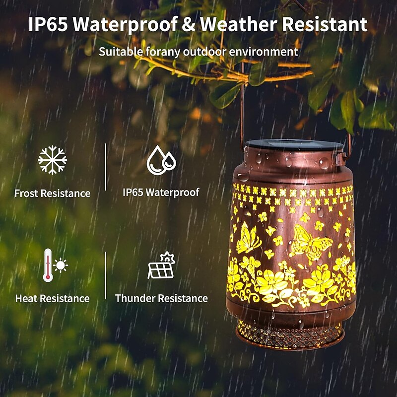 1 Pc Outdoor Waterproof Solar Hummingbird Butterfly Metal Projection Lantern Courtyard Garden Path Lawn Terrace Atmosphere Decorative Light