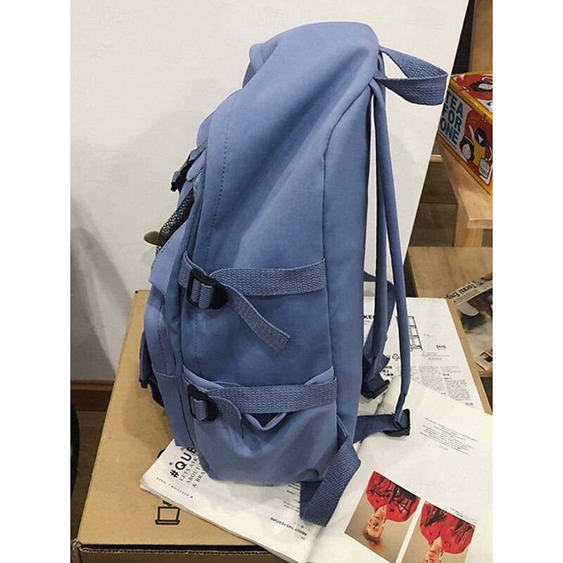 Teen Large Capacity Casual Backpack - Korean Style Multi-Pocket School Bag with Plush Toy Keychain for School, Travel and Outdoor Activities Black White Red4