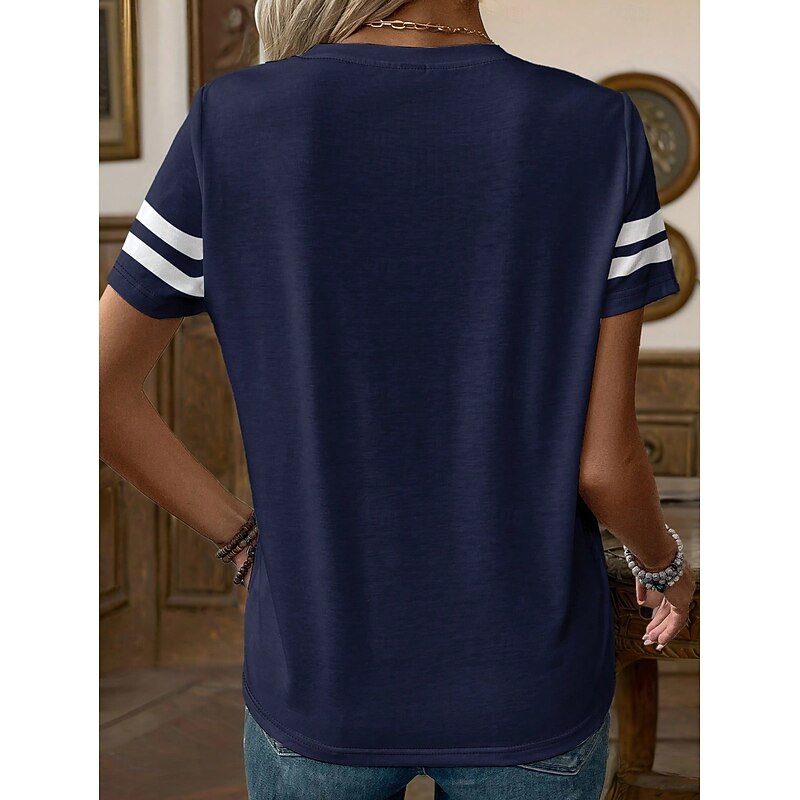 Women's T Shirt Graphic Striped Vintage Stylish Classic Short Sleeve V Neck Regular Tops Daily Print Red Blue Purple Orange Green Summer Spring2