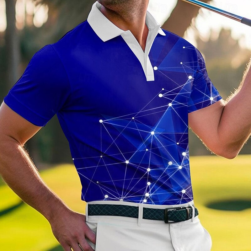 Men's Geometic Golf Polo Sports Polo Shirts Short Sleeve Polo Shirts Sportswear Athleisure Outdoor clothing Daily Wear 3D Print Buttons Summer Red Royal Blue Blue2