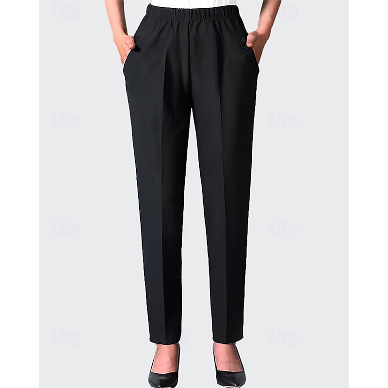 Women's Dress Pants Streetwear Casual Full Length Natural Plain Pocket Elastic Waist Comfy Formal Office Business Black Fall Regular Fit