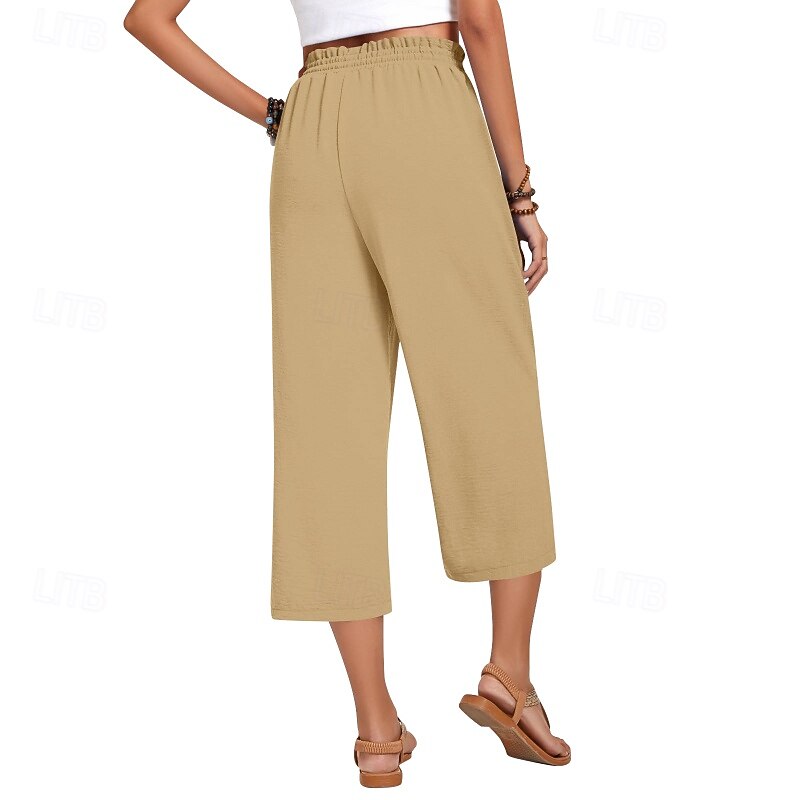 Women's Wide Leg Capri Pants Slacks Streetwear Casual Calf-Length Natural Plain Pocket Elastic Drawstring Design Soft Outdoor Vacation Daily Dark-Gray Orange red Black White Fall Regular Fit2