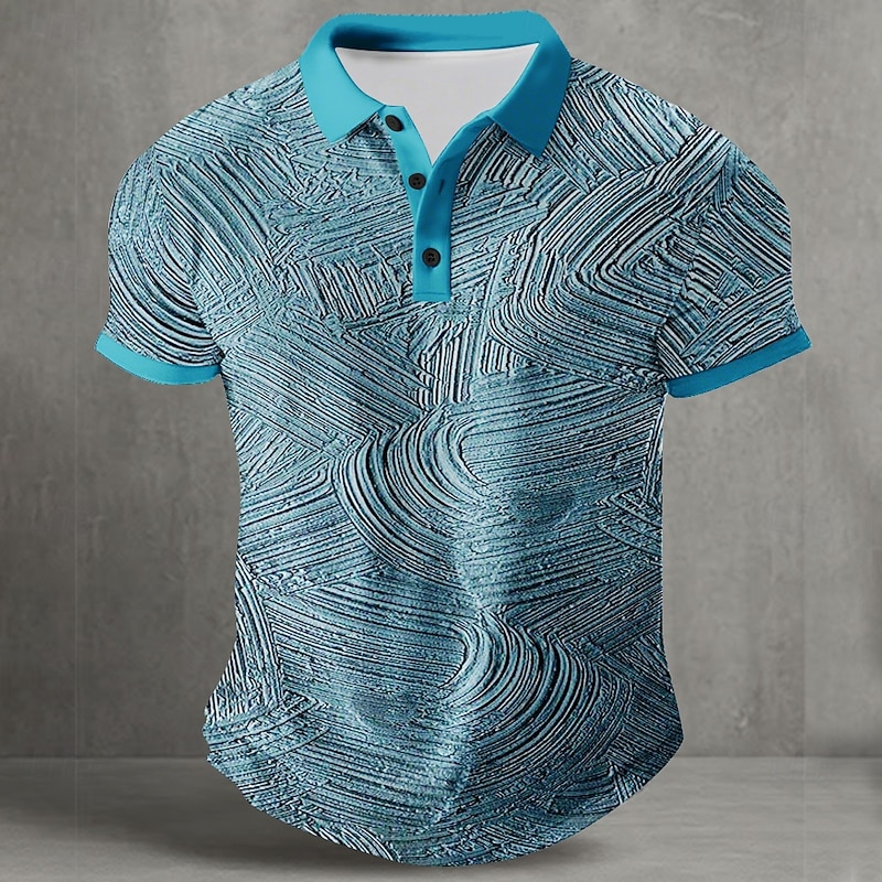 Men's Geometic Line Polo Short Sleeve Polo Shirts Collared Shirts Abstract Casual Street Athleisure Daily Wear Buttons Summer Blue Purple Orange