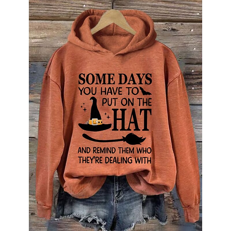 Halloween Women's Hoodie Pullover Sweatshirt Oversized Long Sleeve Casual Witch Graphic Letter Fashion Print Hooded Regular Tops Street Dailywear Print Black White Pink Purple Orange Fall Winter3