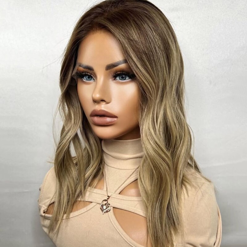 Unprocessed Virgin Hair 5x5 Closure 13x4 Lace Front Wig Middle Part Brazilian Hair Wavy Blonde Wig 130% 150% Density Ombre Hair Highlighted / Balayage Hair Natural Hairline 100% Virgin Glueless For2