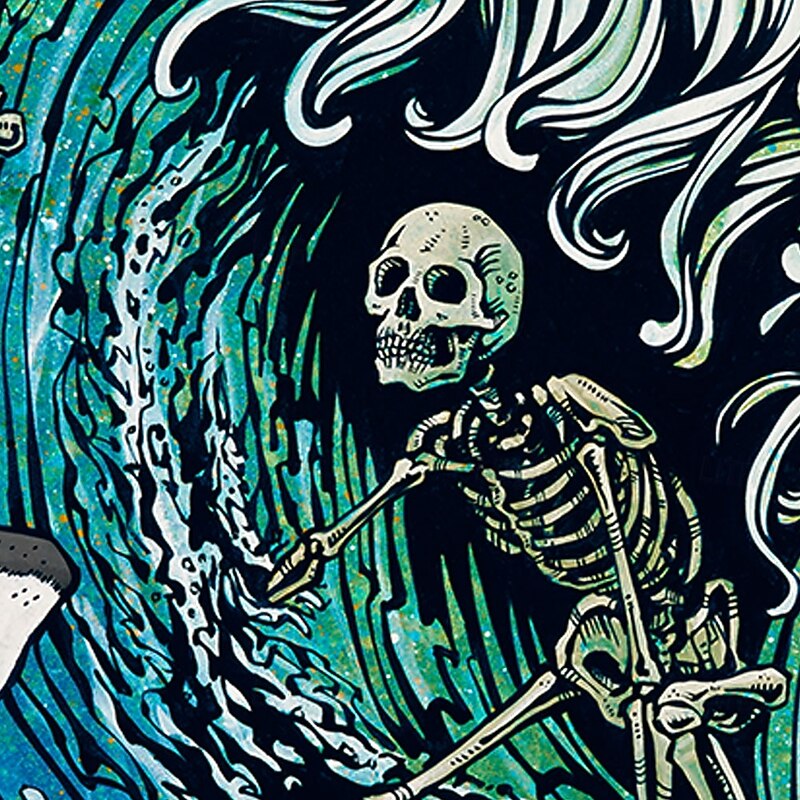 R.I.P_Current by David Lozeau Men's Skull Ocean Button Up Shirt Short Sleeve Designer Shirt Limited Artist Edition2