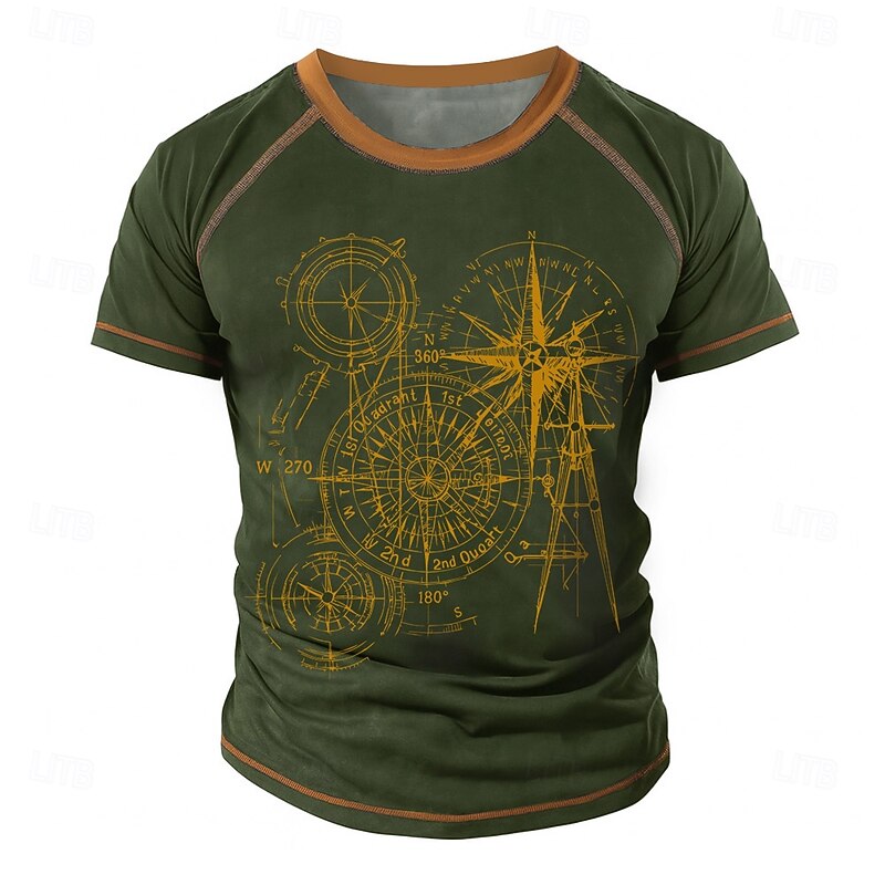 Men's Geometric Machine Raglan T Shirt Short Sleeve T shirt 3D Print Crew Neck Shirt Retro Vintage Vintage Retro Street Casual Daily Black Blue Green Summer Spring All Seasons Clothing Apparel S M L2