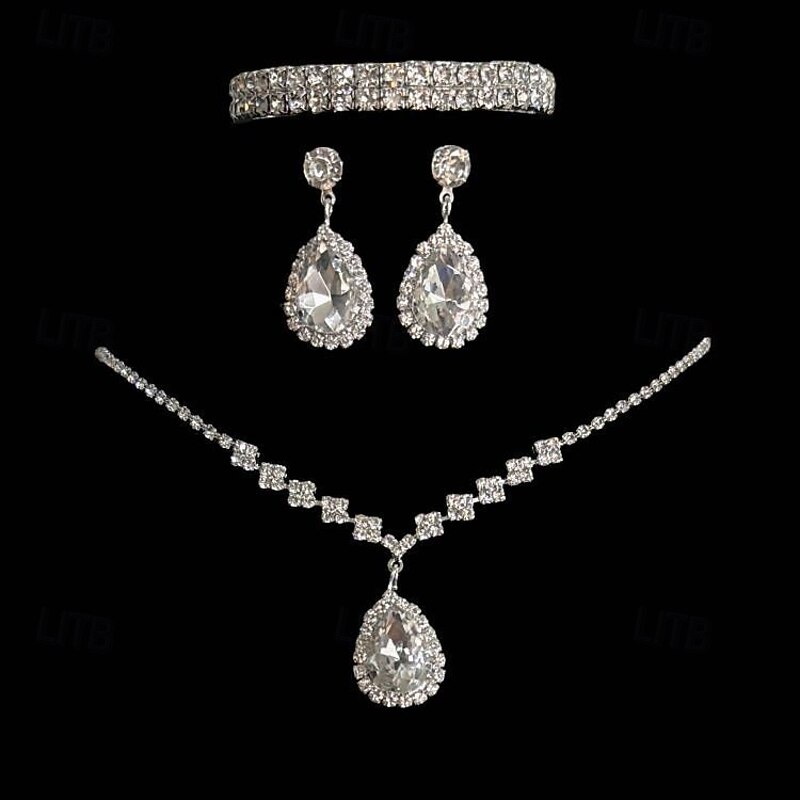 Bridal Jewelry Sets One-piece Suit Alloy Earrings Necklace Bracelets Women's Stylish Luxury Cute Fancy Precious Joy Geometric Jewelry Set For Party
