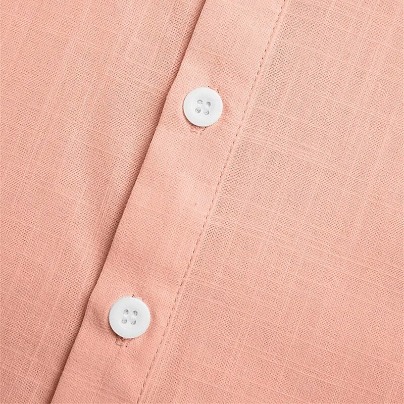 Men's Shirt Linen Shirt Band Collar Shirt Popover Shirt Summer Shirt Beach Wear Plain Vacation Streetwear Black White Pink Navy Blue Short Sleeve Henley Summer Clothing Apparel4