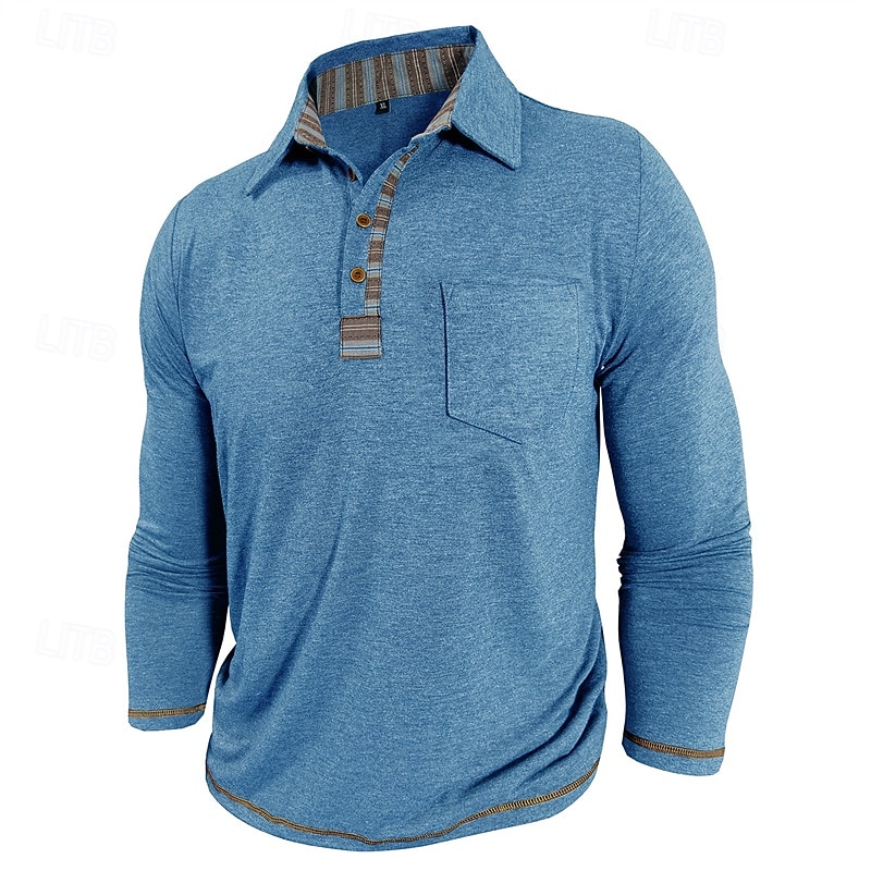Men's Golf Shirt Golf Polos Shirts Work Casual Lapel Long Sleeve Basic Modern Color Block Patchwork Buttons Spring Fall Regular Fit Apricot Navy Blue Blue Green Light Grey Dark Gray Golf Shirt