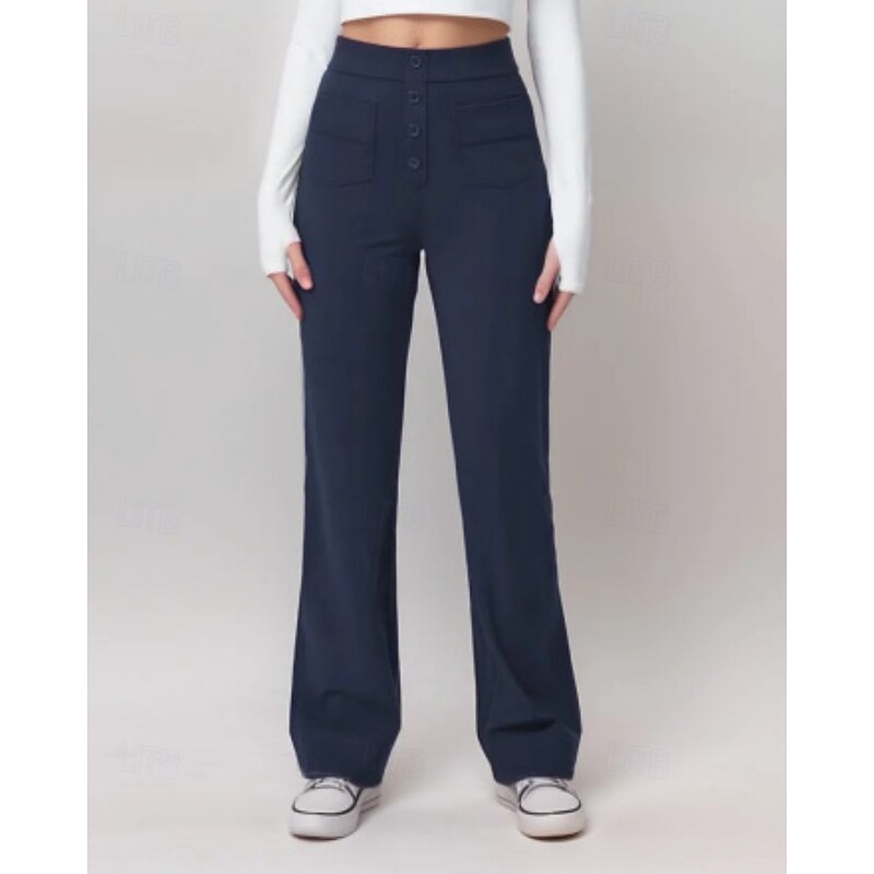 Women's Wide Leg Dress Pants Fashion Streetwear Full Length Natural Plain Pocket Elastic Waist Comfortable Street Holiday Weekend Black White Light Green Fuchsia Fall Regular Fit2