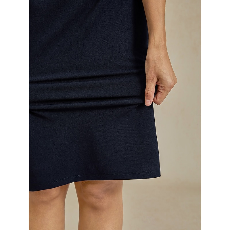 Women's Midi Dress Sheath Dress Elegant Regular Fit Solid Color Half Sleeve Crew Neck Navy Blue Summer Spring4