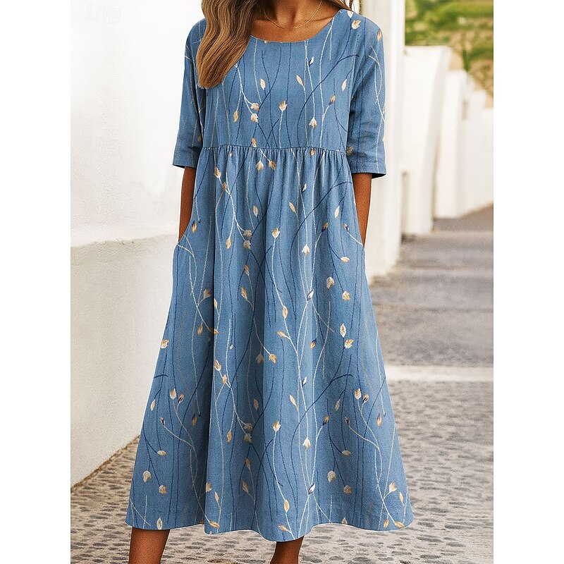 Women's Midi Dress Casual Dress A Line Dress Summer Dress Vacation Casual Holiday Regular Fit Floral Graphic Geometric Half Sleeve Crew Neck Black Yellow Blue Purple Summer Spring4