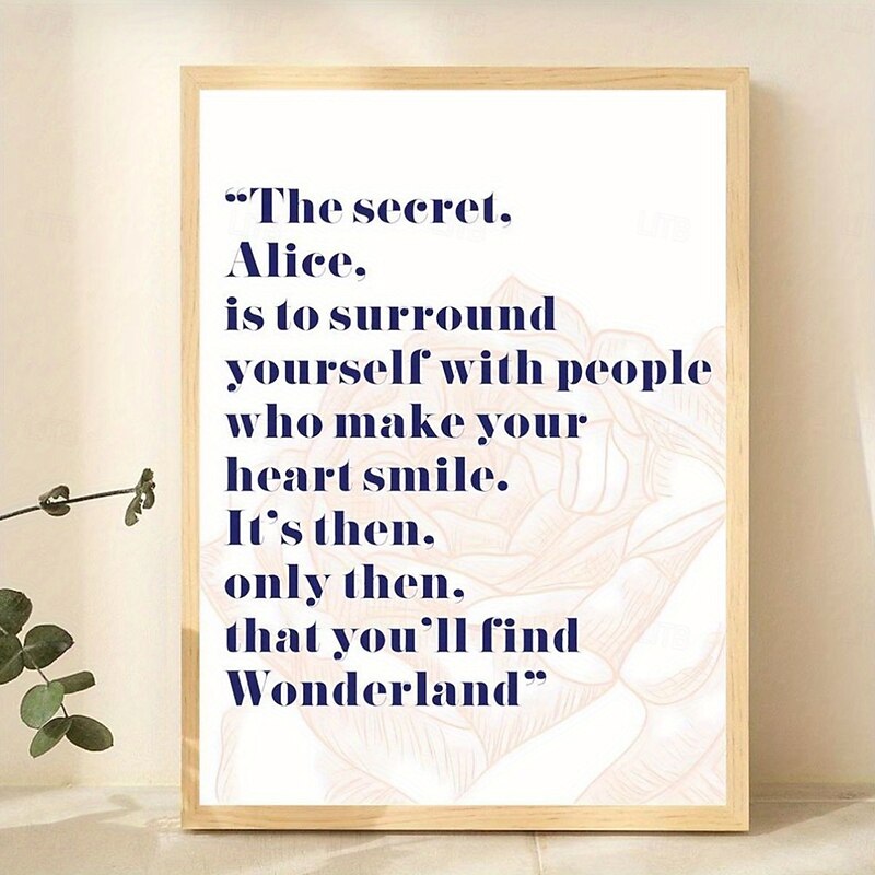 1pc Wonderland Alice Quote Art Print Canvas Poster - Frameless Art Deco Classic Modern Ink Painting for Home Office Bathroom Living Room Bedroom Restaurants - Indoor Outdoor Alphabet Letter Print