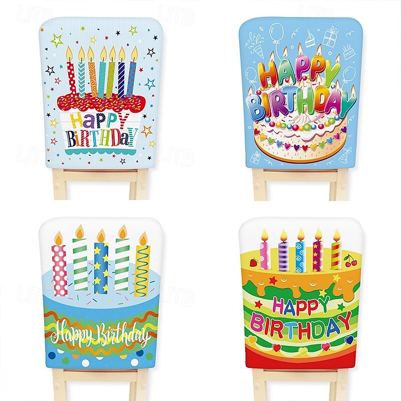 Festive Birthday Cartoon Chair Covers - Peach Skin Velvet Half-Body Design for Birthday & Holiday Decor, Removable Dining Chair Slipcovers for Kitchen or Dining Room4