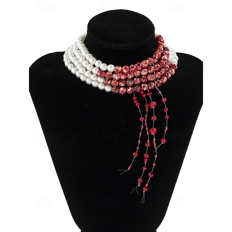 Women's Halloween Blood Drip Jewelry Set – Pearl and Red Bead Choker, Bracelet and Earrings for Costume Parties and Spooky Events4