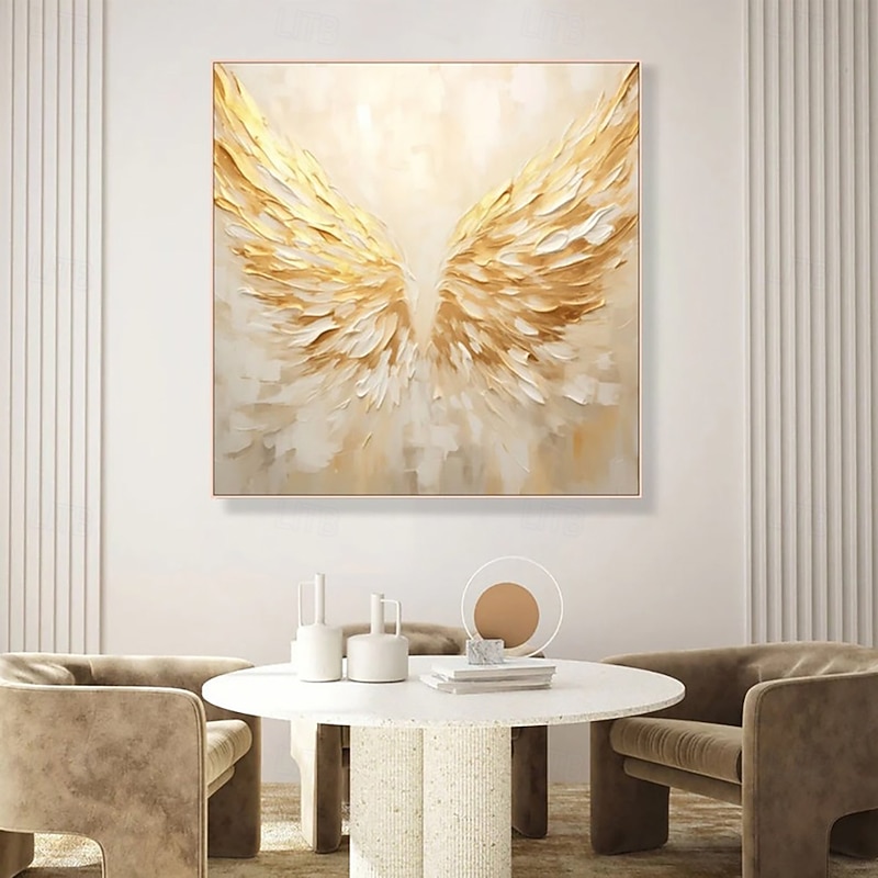 Handmade Oil Painting Canvas Wall Art Decoration Modern Abstract Golden Angel Wings for Home Decor Stretched Frame Hanging Painting/Rolled Frameless Unstretched Painting