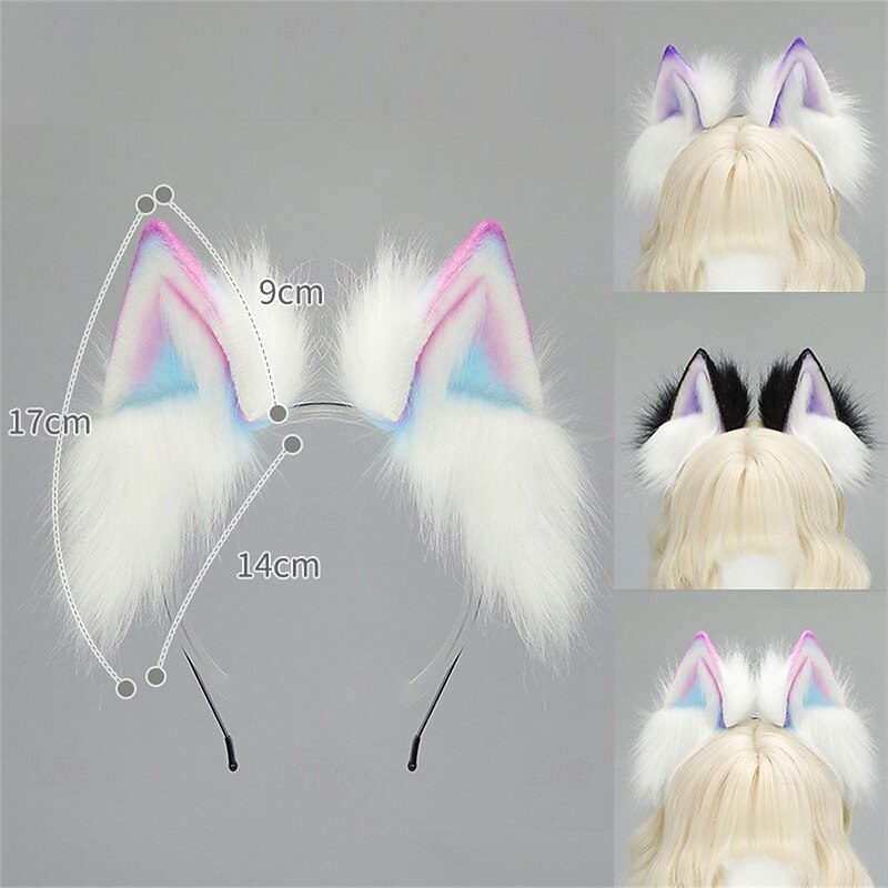 Dopamine Gradient Cat Ears Headband with Dark Fantasy Fox and Wolf Ears – Handmade Animal Ears for Halloween, Cosplay, Party, and Role Play2