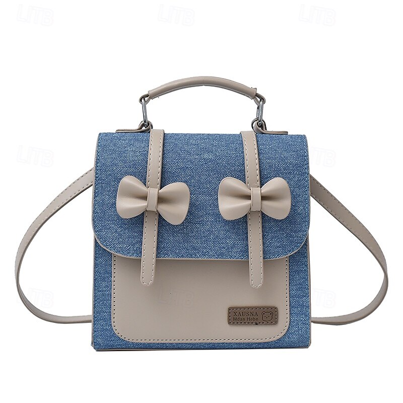 Cute Bowknot Crossbody Bag for Girls – Small Canvas and PU Satchel Purse for School, Weekend Outings, and Casual Wear4