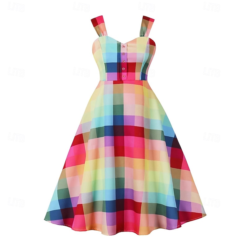 Retro Vintage 1950s Rockabilly Swing Dress Flare Dress Fit and Flare Plaid Fancy Dress Women's Masquerade Vacation Casual Retro Theme Party Adults Dress Spring & Summer2