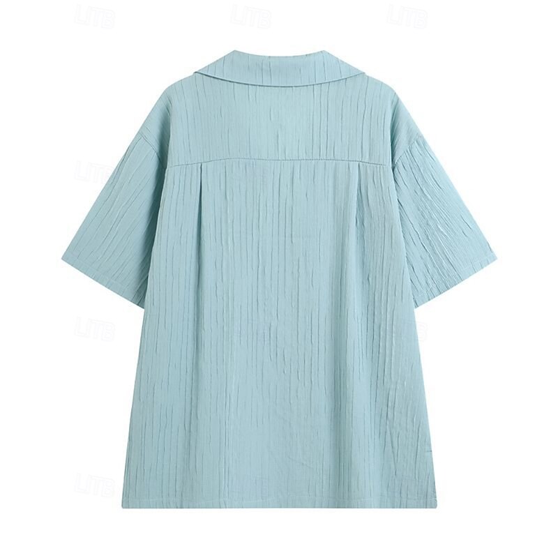 Women's Shirt Texture Blouse Blouse Plain Casual Short Sleeve Shirt Collar Regular Tops Daily Going out Pocket Buttons Blue Summer2
