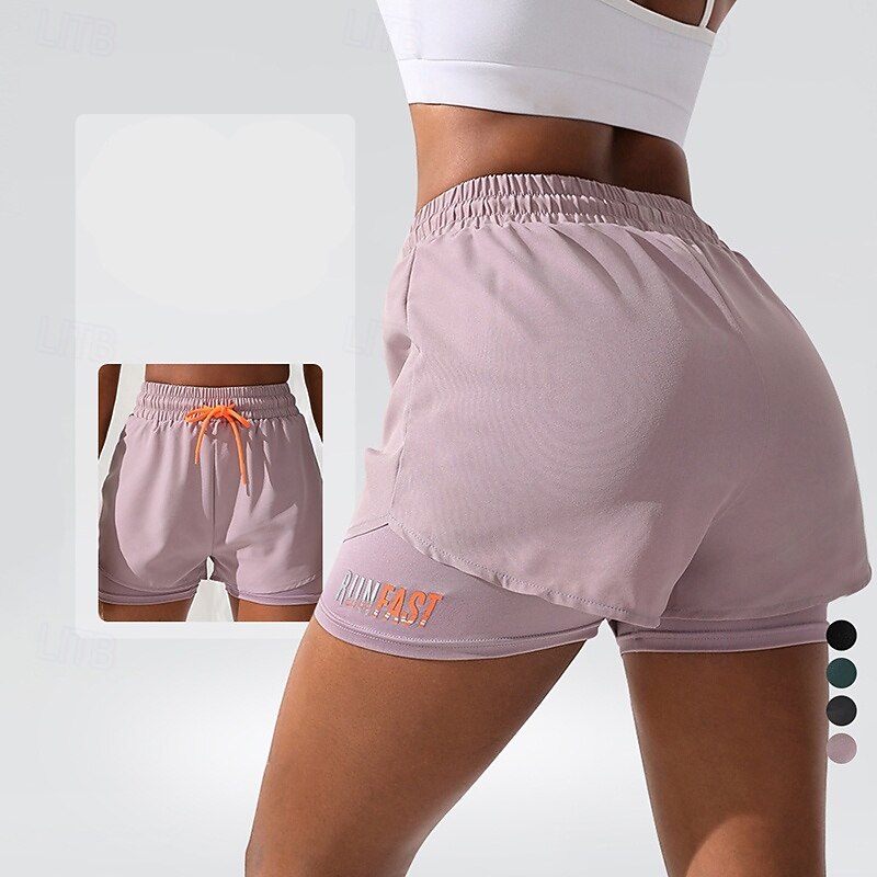 Women's Workout Shorts 2 in 1 with Pockets High Waist Dance Pilates Running Bottoms Solid Color Black White Yellow Sports Activewear Tight Fit4