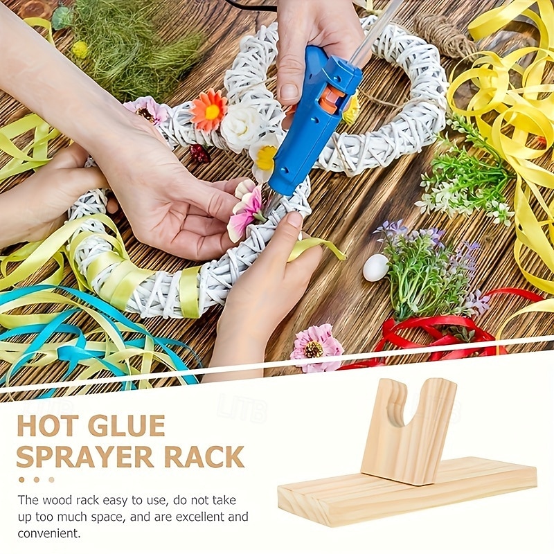 Natural Wood Hot Melt Glue Gun Holder - Sturdy Craft Tool Stand with Melting Funnel Simple Design for DIY Projects and Handmade Creations4