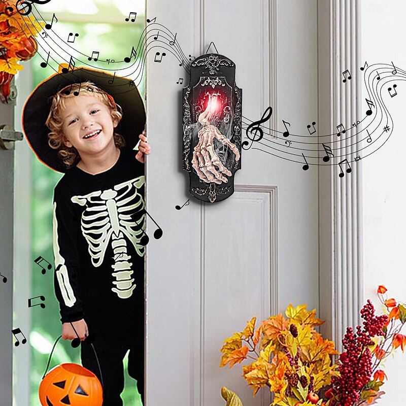 Halloween Skeleton Hand Doorbell, Halloween Spooky Doorbell Sensor Spray Door Lock for Haunted House, Bars, Clubs, Halloween Party Prop Decoration