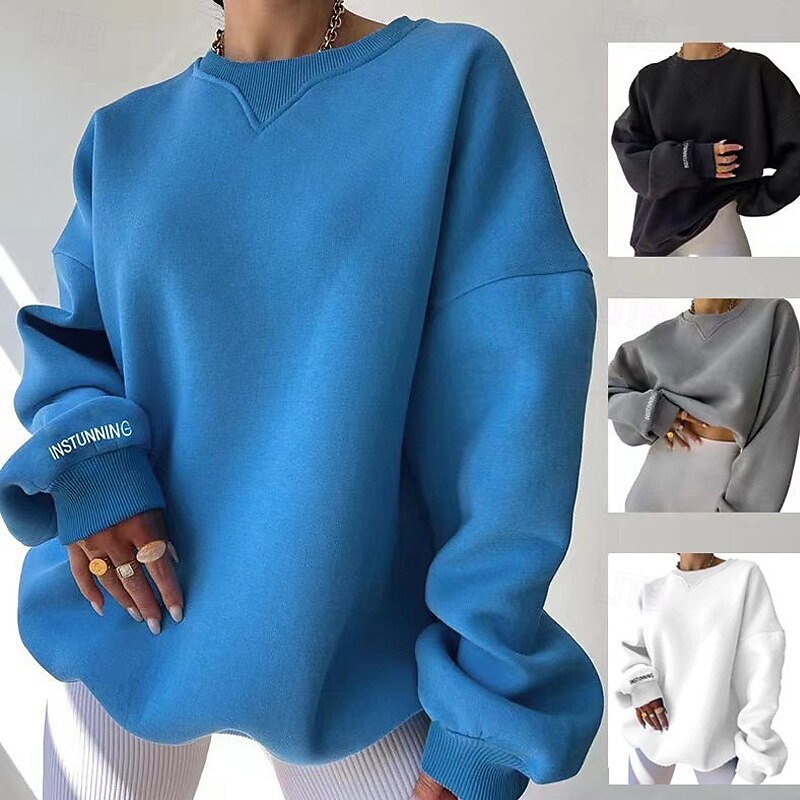Women's Pullover Sweatshirt Sweatshirts Plain Streetwear Casual Long Sleeve Crew Neck Regular Tops Street Holiday Going out Black White Gray Light Blue Fall Winter