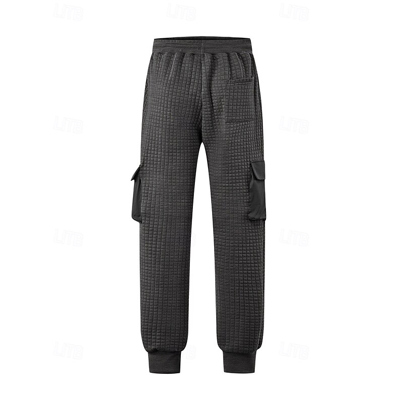 Men's Sweatpants Joggers Trousers Cargo Sweatpants Waffle Pants Elastic Waist Drawstring Multi Pocket Plain Comfort Sports Outdoor Daily Fashion Casual Black White Micro-elastic2