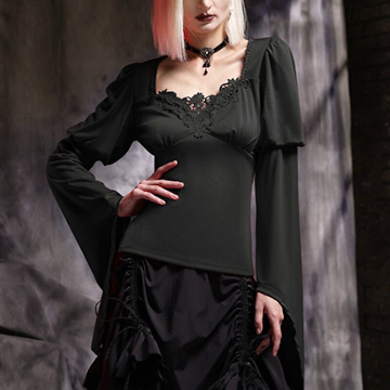 Retro Vintage Rococo Medieval Blouse / Shirt Vampire Vikings Solid Color Fancy Dress Women's Celtic Pirate Fantasy Masquerade Casual Daily Adults' Blouse2