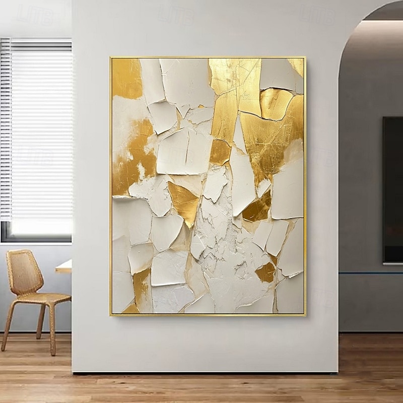 Handmade Oil Painting Canvas Wall Art Decoration Large White and Gold Abstract for Home Decor Stretched Frame Hanging Painting/Rolled Frameless Unstretched Painting