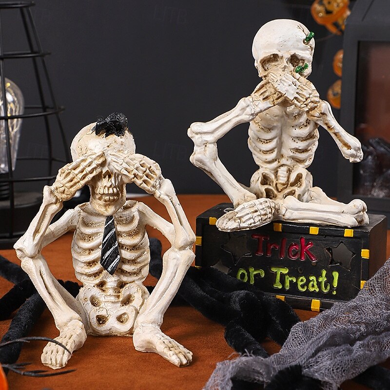 Halloween Resin Figurine INS Style Skull Head Craft Decoration Spooky Resin Ornament for Halloween Party Tabletop Display Creepy Home Decor Haunted House Holiday Accessory