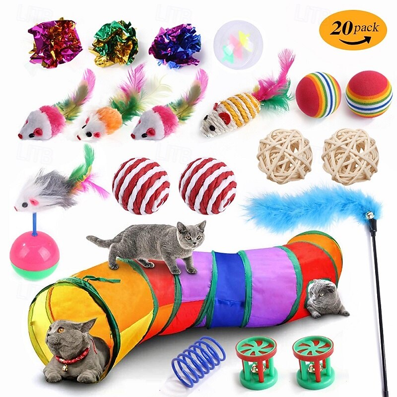 Ball Feather Toy Mice & Animal Toy Tunnels Squeak Toy with Pet Friendly Durable Pet Exercise Releasing Pressure Pet Training for Cat Indoor Outdoor Pet Play4