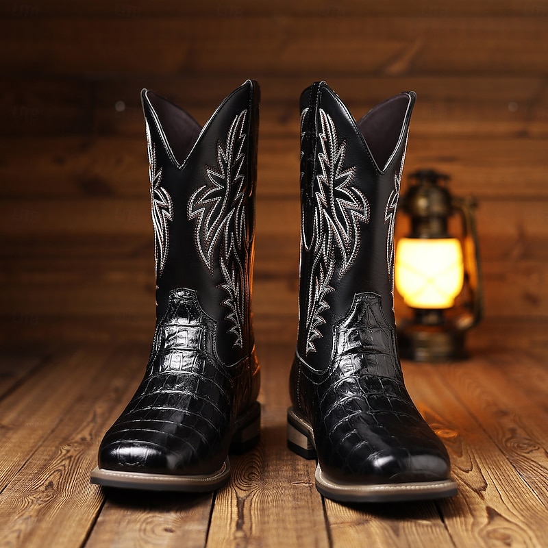 Men's Western Cowboy Boots – Classic Brown with Embroidered Design, Vintage Western Style Footwear for Country Events, Rodeos, and Casual Outings4
