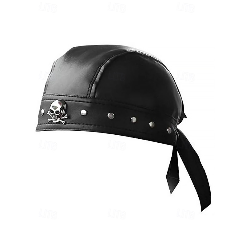 Men's Faux Leather Skull Pirate Headwrap – Halloween Costume Bandana Hat for Bikers, Cosplay and Gothic Party Wear4