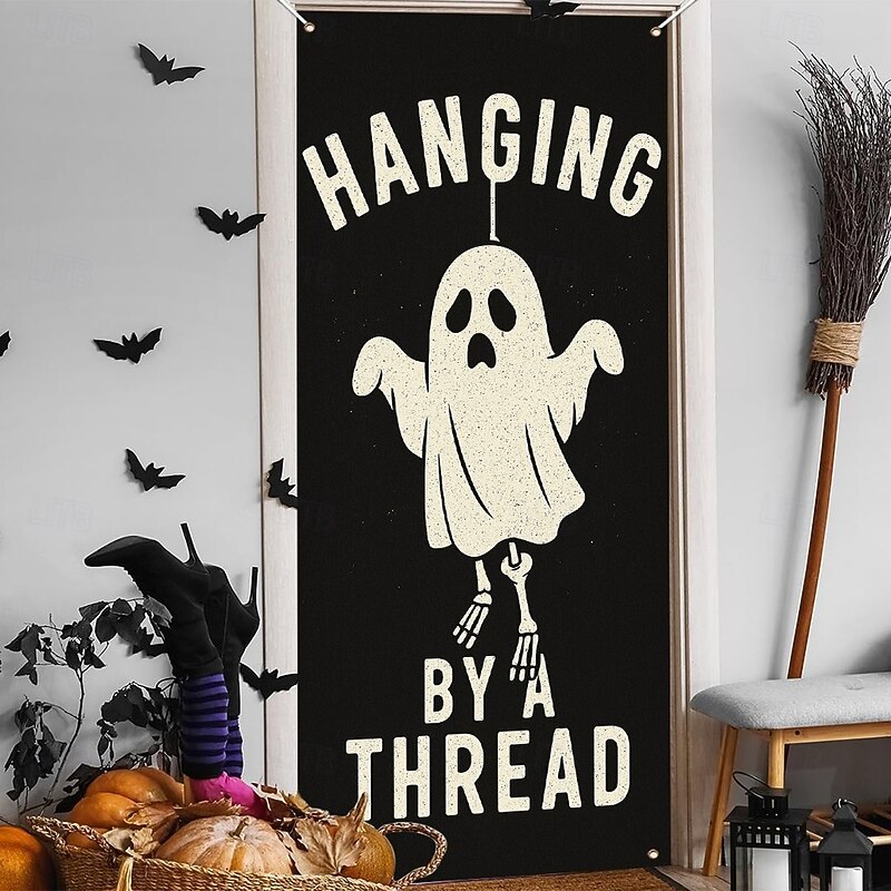 Halloween Door Cover – Funny Mummy Cat "I Need to Unwind" Design, Haunted House Entrance Banner, Scary Outdoor & Indoor Decoration for 2025 Halloween Bedroom, Living Room, Bathroom4