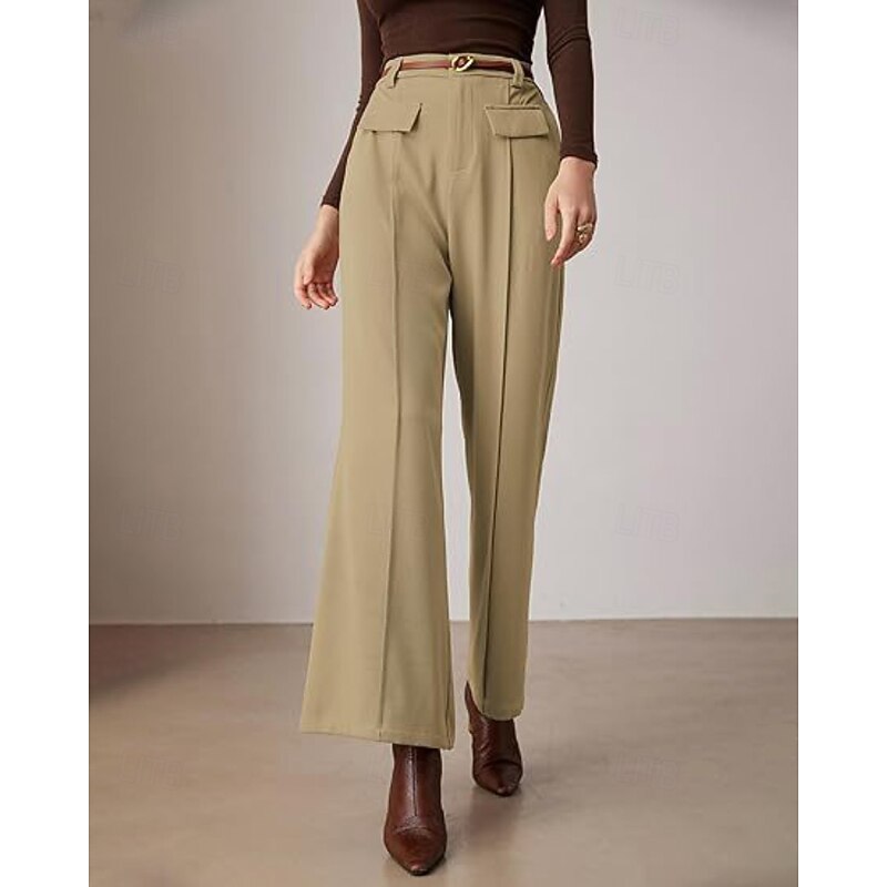 Women's Dress Pants Wide Leg Fashion Streetwear Full Length Natural Plain Pocket Comfy Office Work Business Navy Lake Blue Black Khaki Fall Regular Fit3